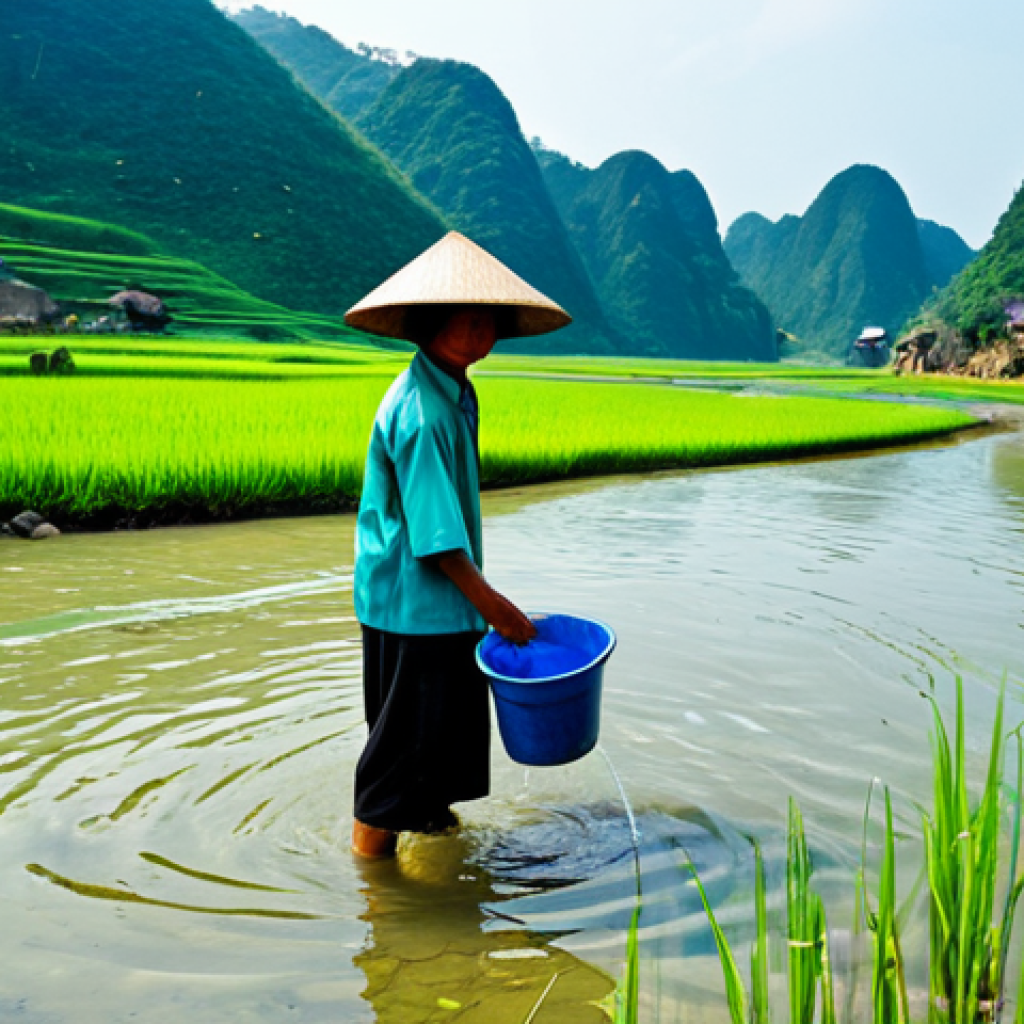 자연형 물 정화 시스템에서의 수질 모니터링 기법 - **Image Prompt 1: Deceptive Clarity in Vietnamese Nature**
A wide, cinematic shot of a pristine,...