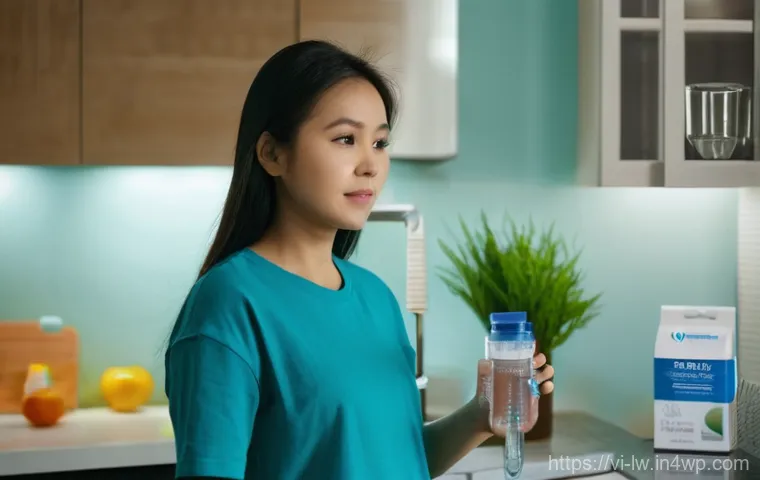 자연형 물 정화 시스템의 설치 후 유지관리 체크리스트 - **Prompt:** A close-up shot of an adult's hands carefully replacing a water filter cartridge in a ho...