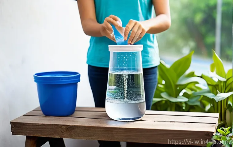 자연형 물 정화 시스템과 자원 재활용의 중요성 - **Prompt 1: Home DIY Water Filtration System in Vietnam**
"A bright and sunny outdoor scene in a...