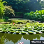Home 21 자연형 물 정화 시스템에서의 생물학적 필터링 기법 - **A vibrant and serene natural water purification pond in a Vietnamese ecological garden.** The pond...
